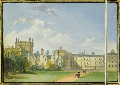 Victorian card case painted with a rear view of Trinity College Gardens, Oxford by Richard Phene and Benjamin W. Spiers